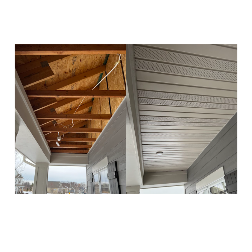 "Before and after photos of fascia repair and installation by BJT Roofing"