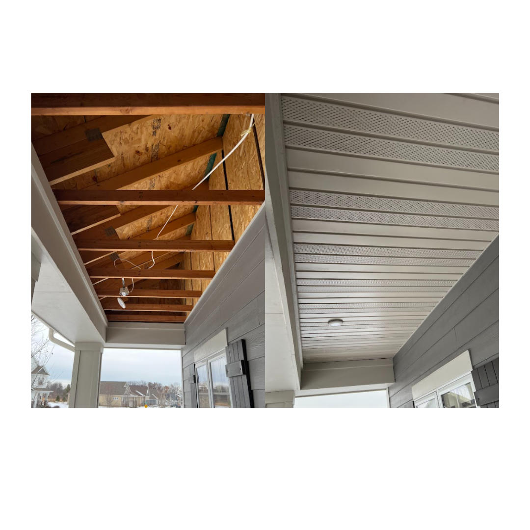"Before and after photos of fascia repair and installation by BJT Roofing"